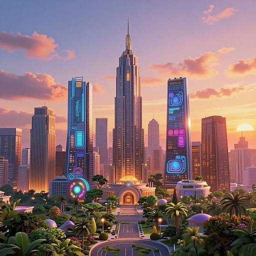 Disney Pixar AI Skyline at Sunset