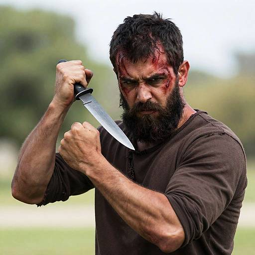 Intense Bearded Man in Action Pose