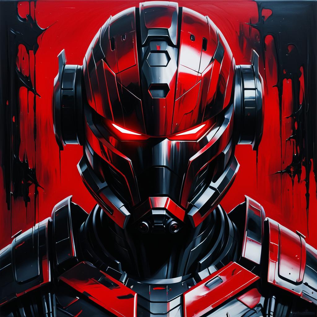 Dystopian Android Warrior in Oil Painting