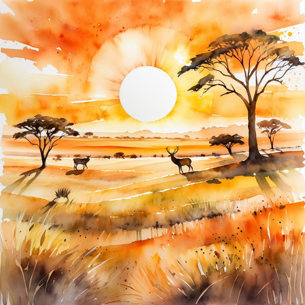 Vibrant Savanna Watercolor Landscape