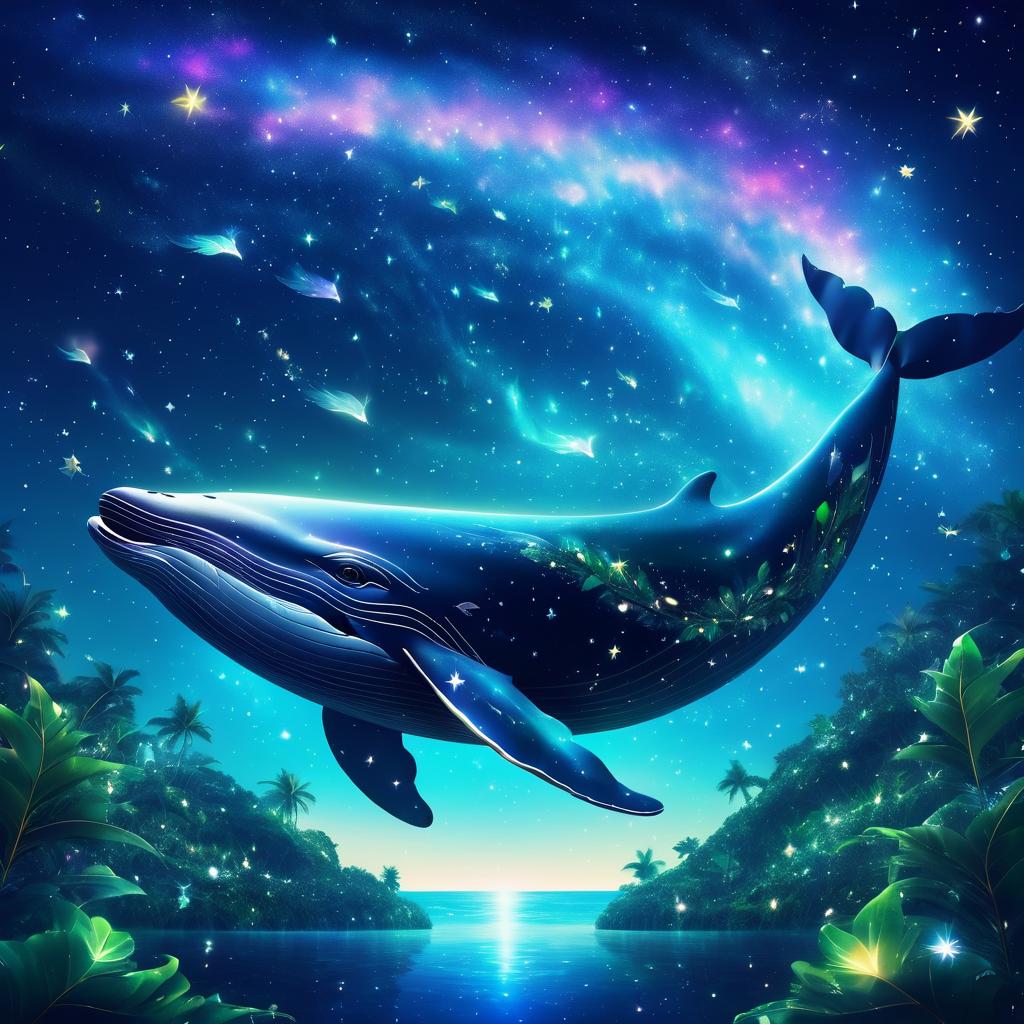 Whale Swimming Through a Starry Sky