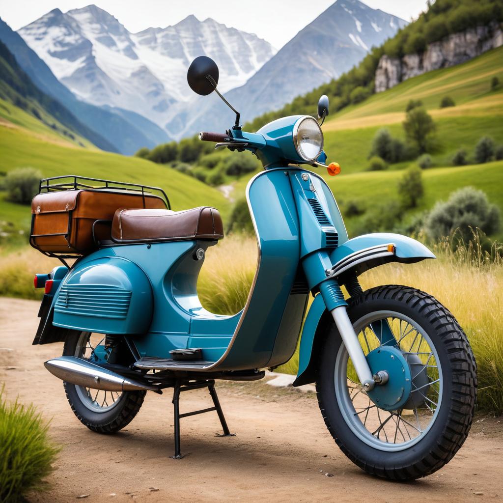 Classic Moped in Rustic Mountain Setting