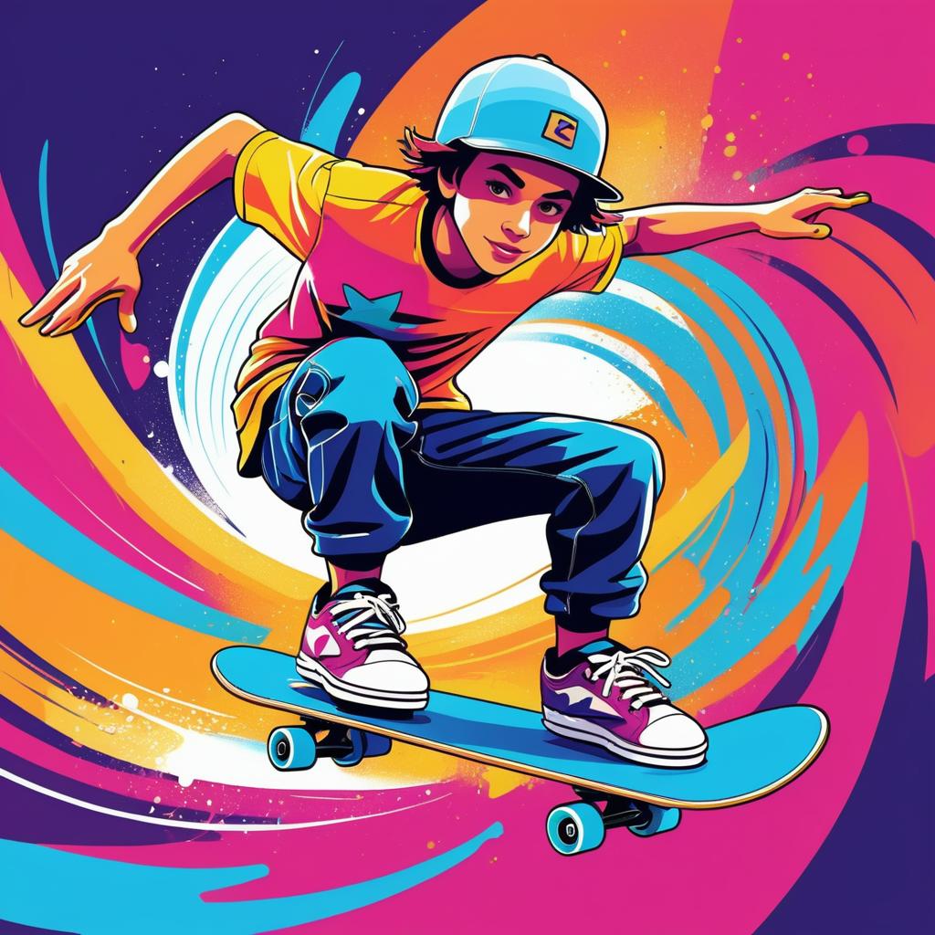 Dynamic Cartoon Skateboarding Action Scene