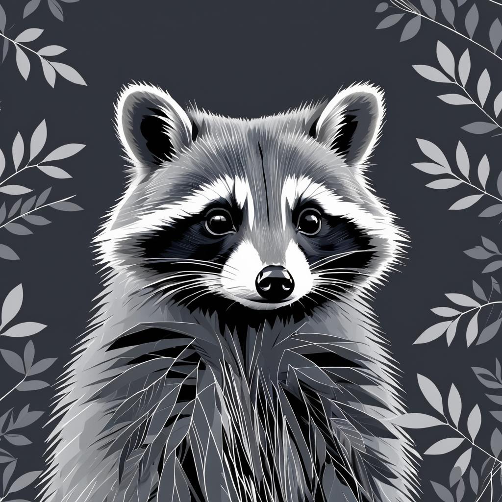 Twilight Raccoon Portrait in Gray Tones