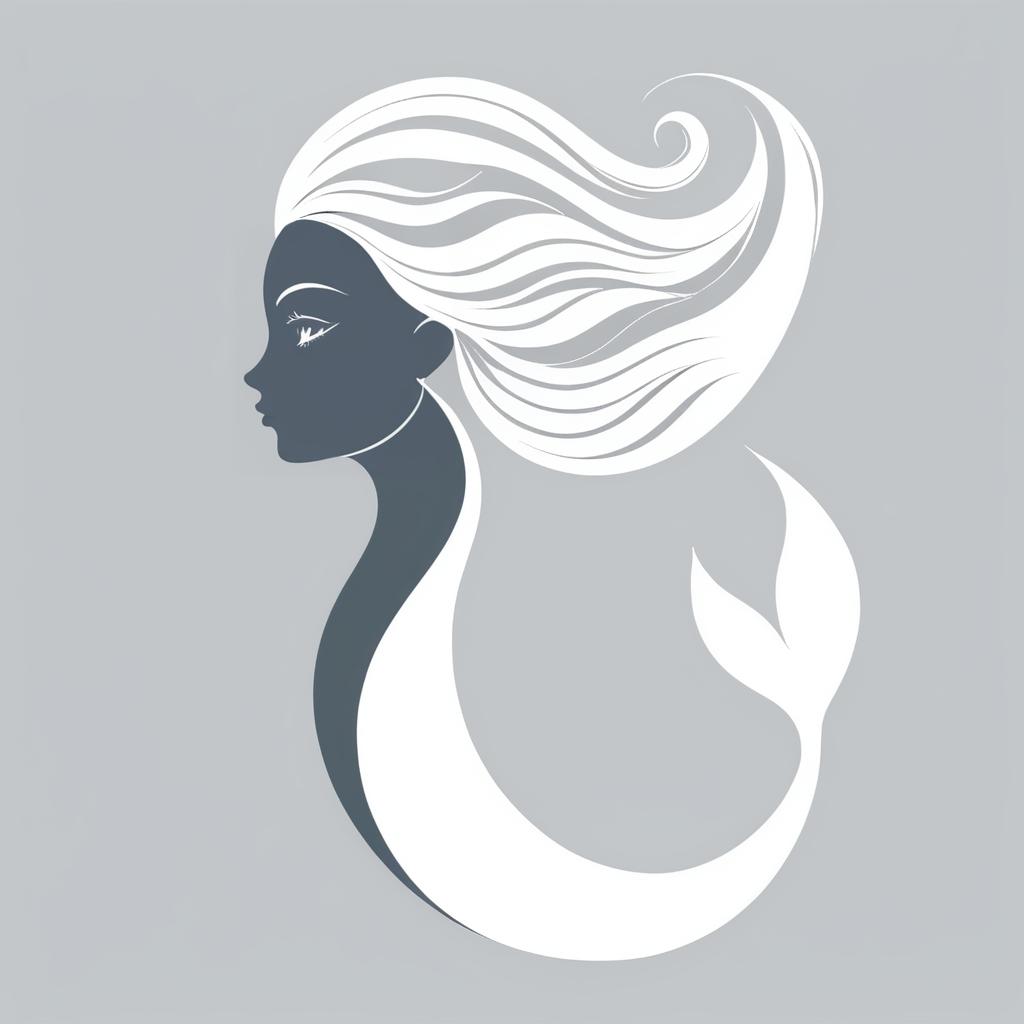 Minimalist Gray Mermaid Side Portrait Illustration