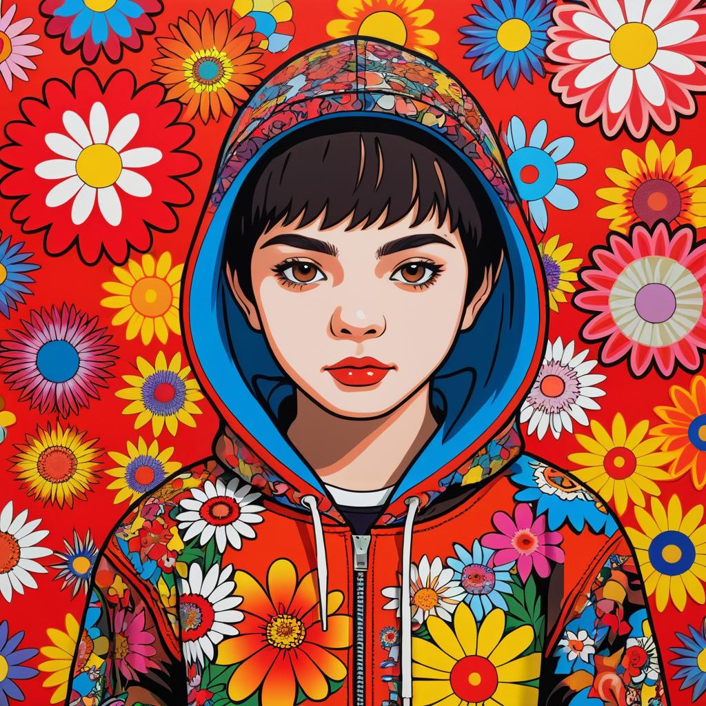 Vibrant Hoodie Portrait in Flower Art