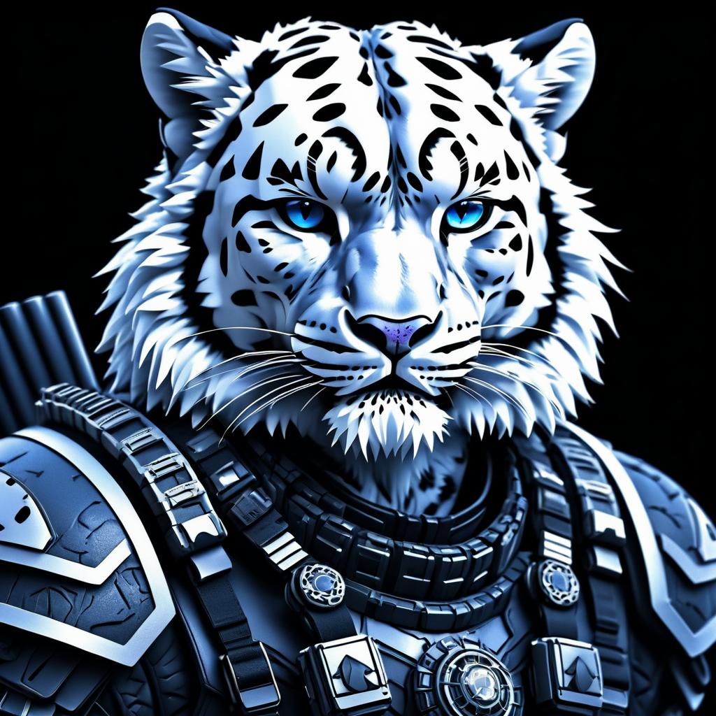 Hyperrealistic Snow Leopard Warrior Portrait