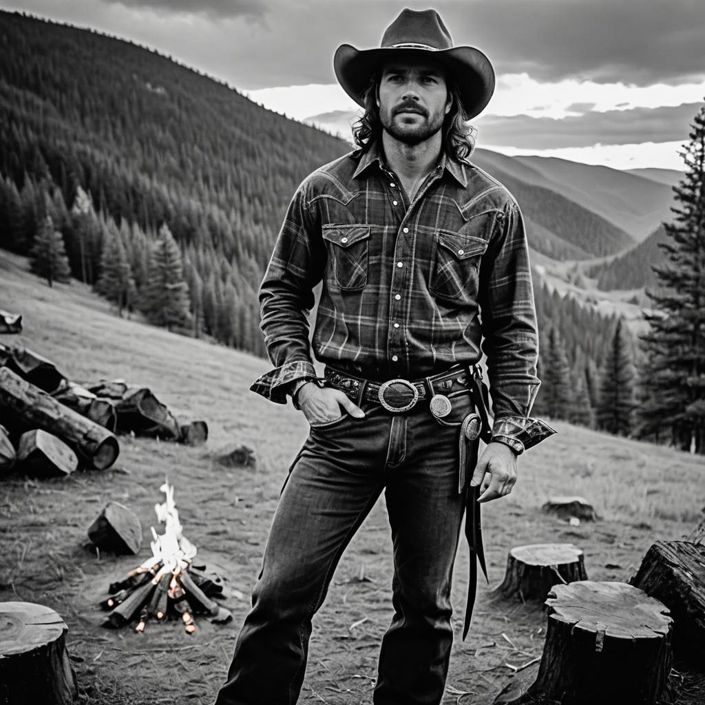 Strong Cowboy Man by Campfire