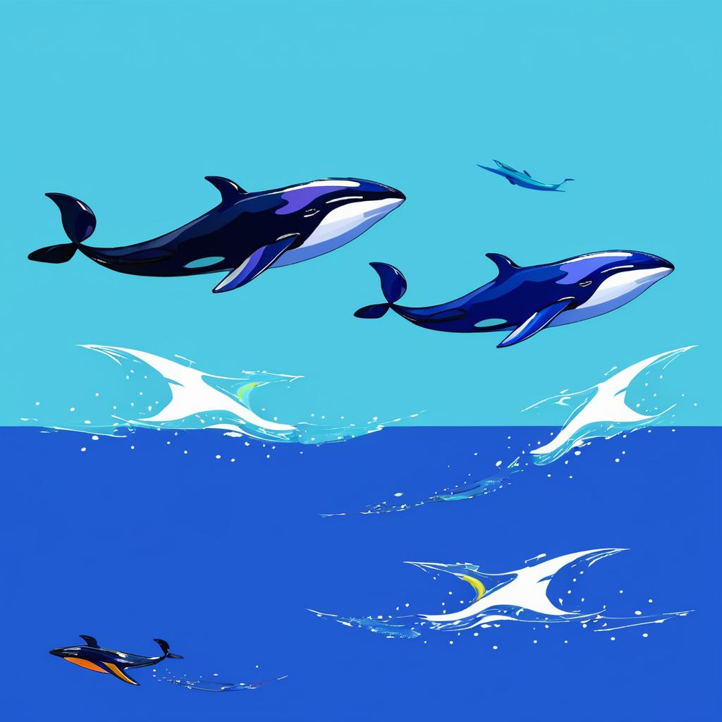 Whimsical Flying Whales in MSPaint Style