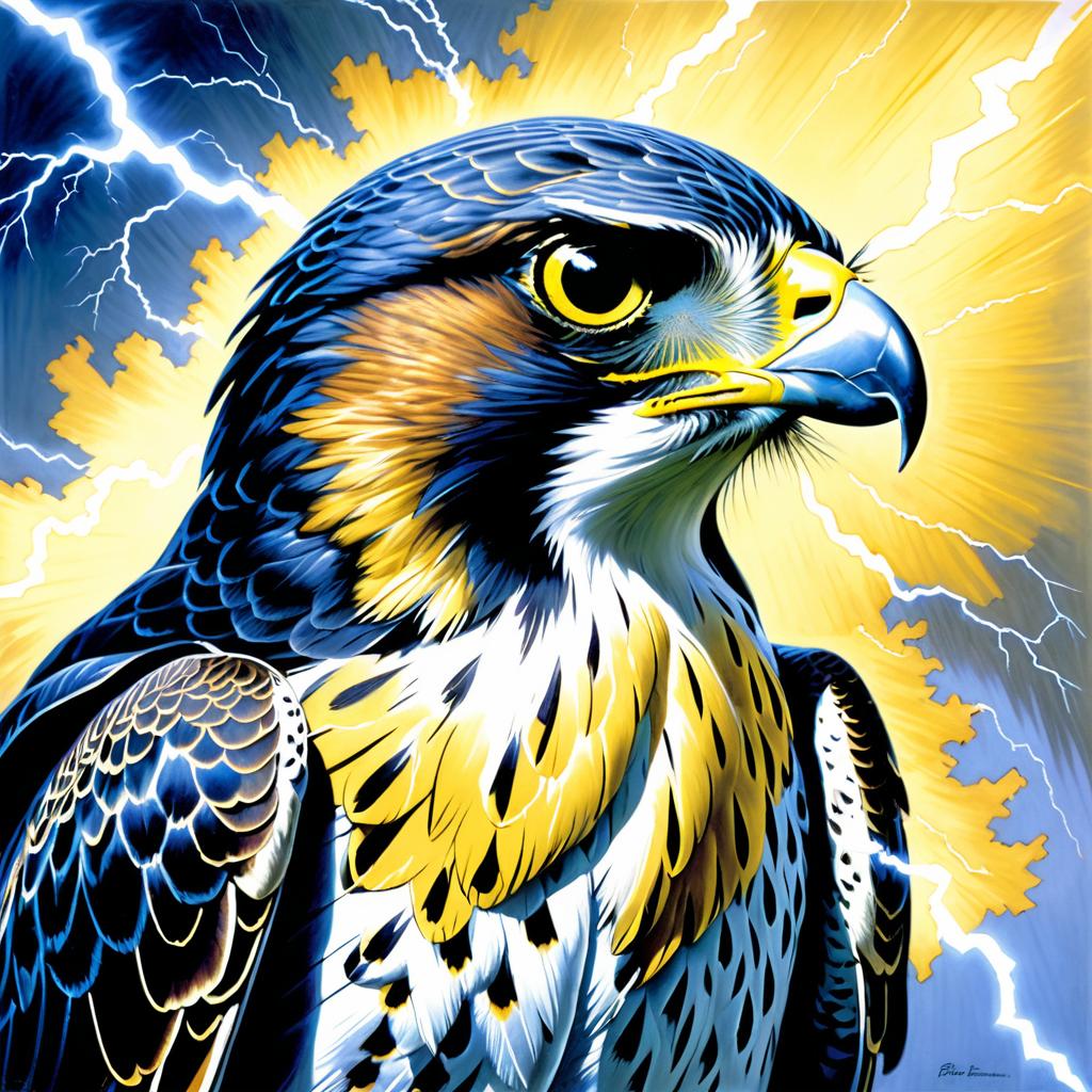 Portrait of a Falcon with Electric Feathers