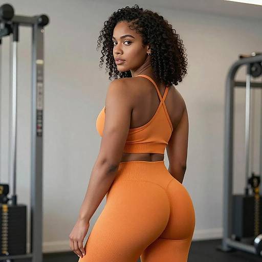 Confident Fit Woman in Orange Gym Wear