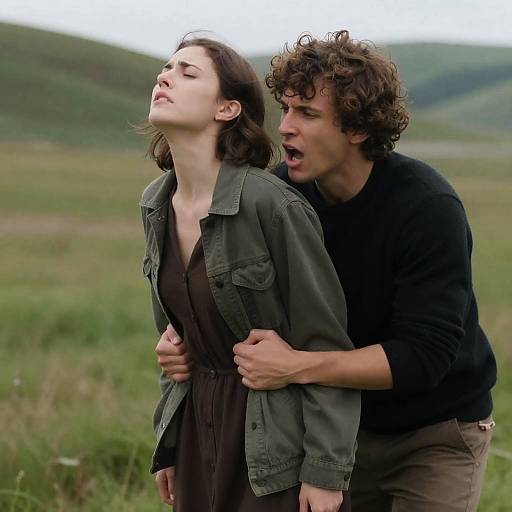 Emotional Moment in a Grassy Field