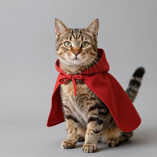 Realistic Chartreux Cat Wearing Red Cape