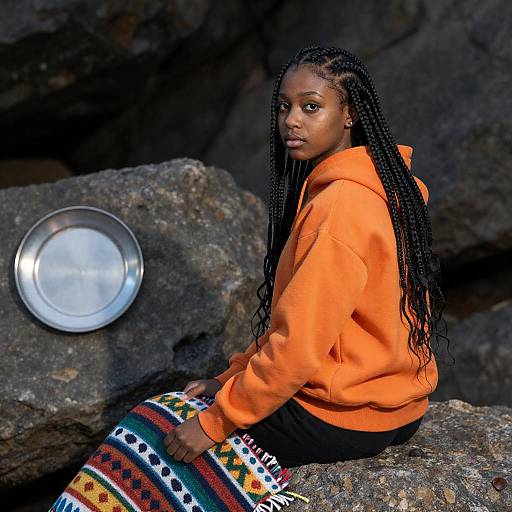 Young Black Woman in an Orange Hoodie
