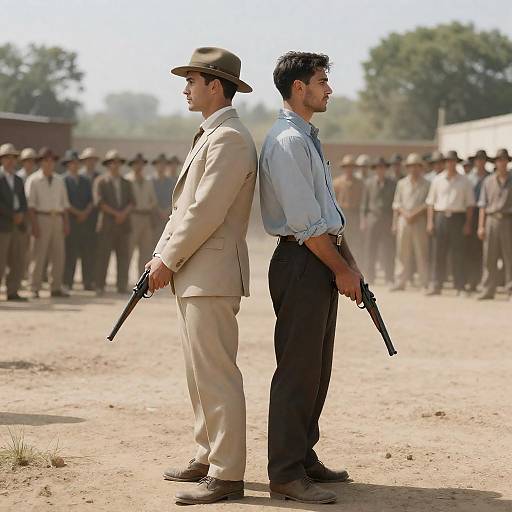 Vintage Gunmen Back-to-Back in Sunlight