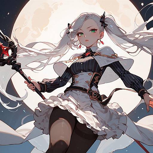 Anime Girl Flying Under Moonlight
