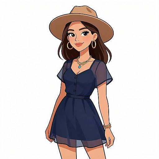 Smiling Woman in Bohemian Navy Dress