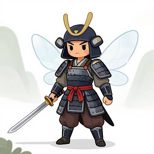Cute Insect Samurai Woman Cartoon