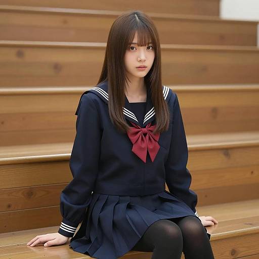 East Asian Student in Navy Uniform