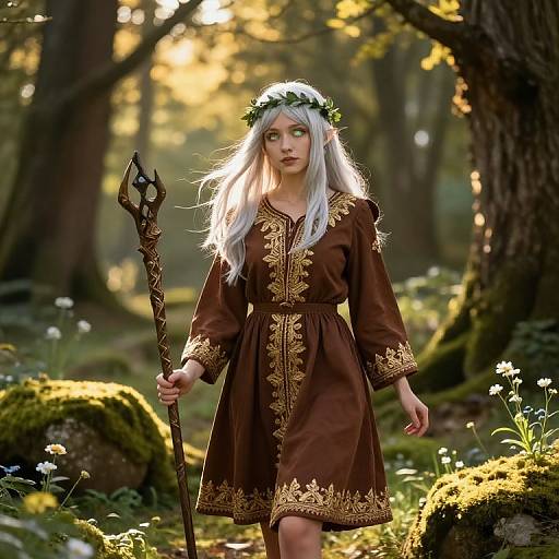 Graceful Silver-Haired Elf in Forest
