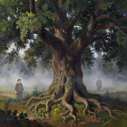 Ancient Tree in Misty Wilderness