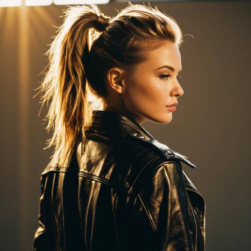 Fashion Model with Tousled Ponytail and Leather Jacket Fashion Model with Tousled Ponytail and Leather Jacket