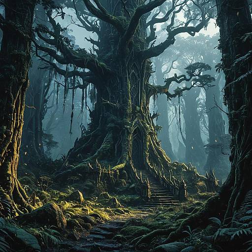 Ancient Elven Forest with Mystic Tree Entrance