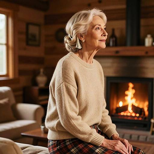 Elderly Woman with Side Fringe Style
