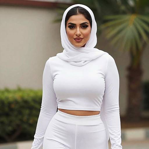Confident Woman in White Hijab Outfit