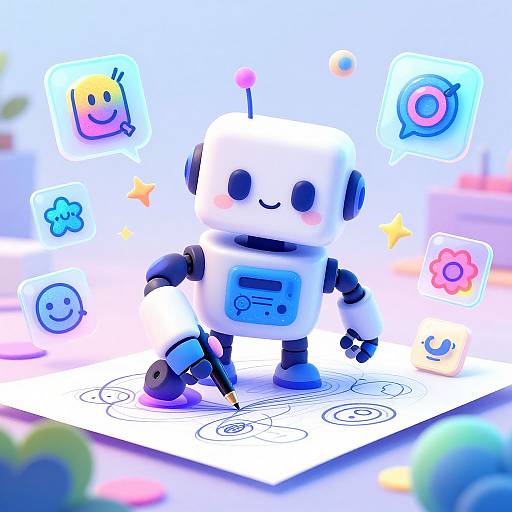 Whimsical Robot Doodling AI Art