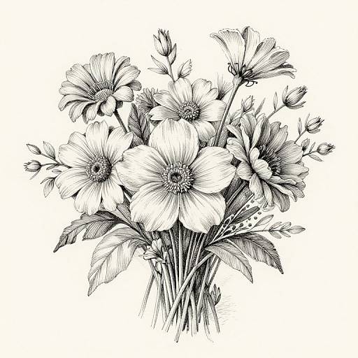 Vintage Black and White Floral Sketch