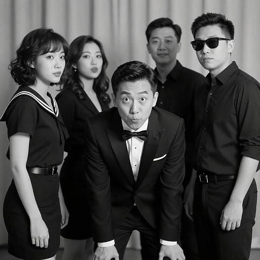 Playful Group Portrait in Black and White