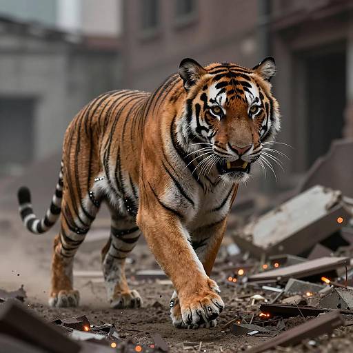 Bionic Bengal Tiger in Urban Ruins
