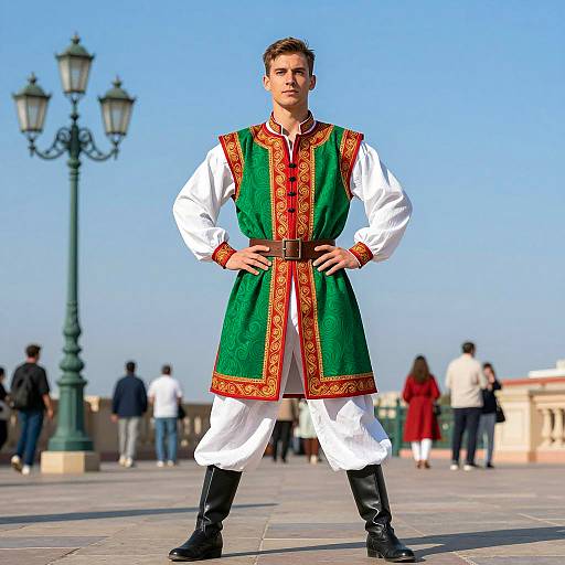 Vibrant Male Model in Traditional Dance Costume