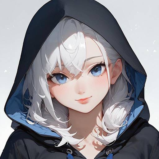 Smiling Anime Girl with White Hair