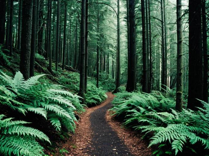 Serene Evergreen Forest Path Wallpaper