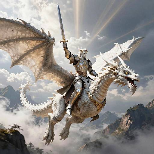 White Dragonborn Paladin on Colossal Drake