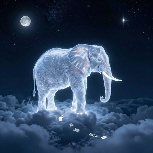 Ethereal Elephant on Moonlit Clouds