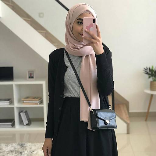 Young Woman Mirror Selfie in Modern Room