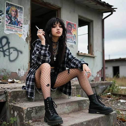 Street Punk Girl on Abandoned Steps