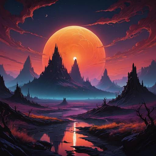 Mysterious Creatures in Surreal Moonlit Landscape Mysterious Creatures in Surreal Moonlit Landscape