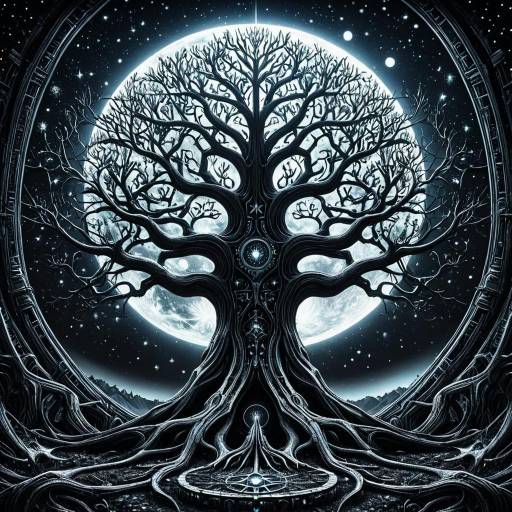 Celestial Tree with Full Moon Background