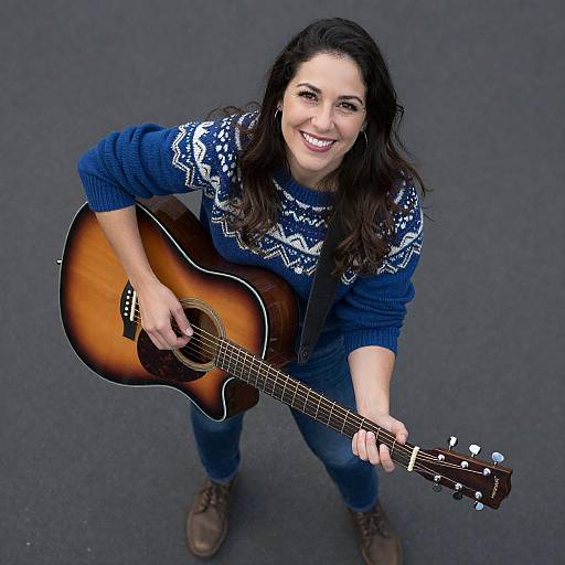 Smiling Woman Playing Acoustic Guitar