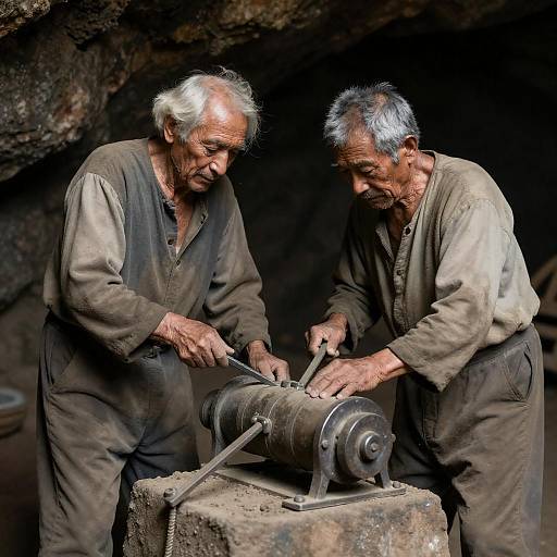 Elderly Inventors in a Dusty Cave