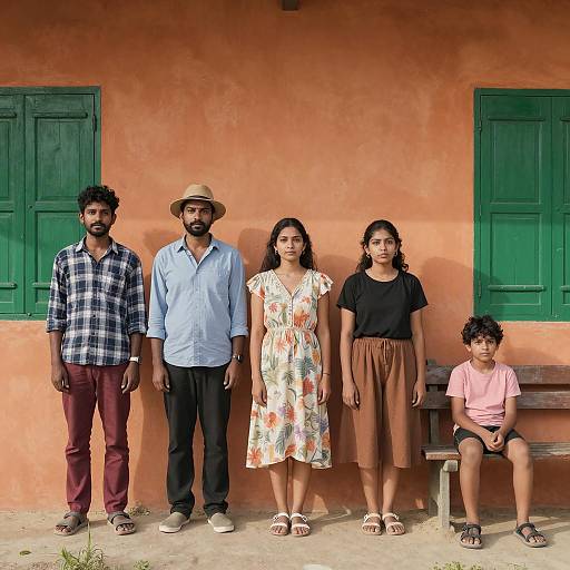 Casual Gathering Against an Orange Wall