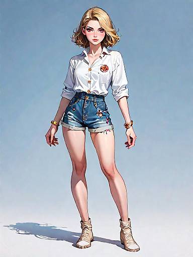 Casual Young Woman in Denim Shorts