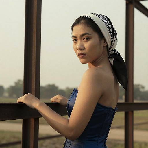 Strong Asian Woman in Industrial Setting