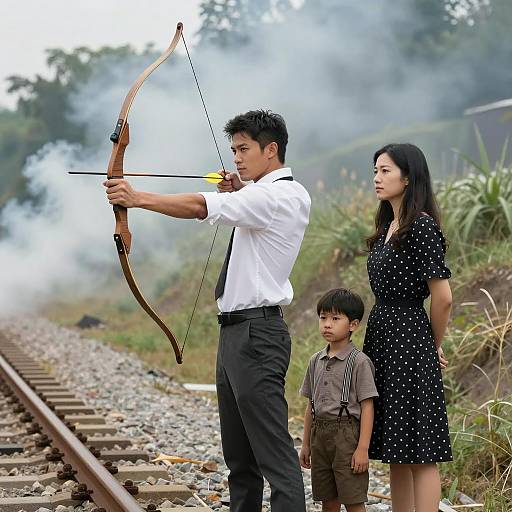 Focused Family Portrait with Bow and Arrow