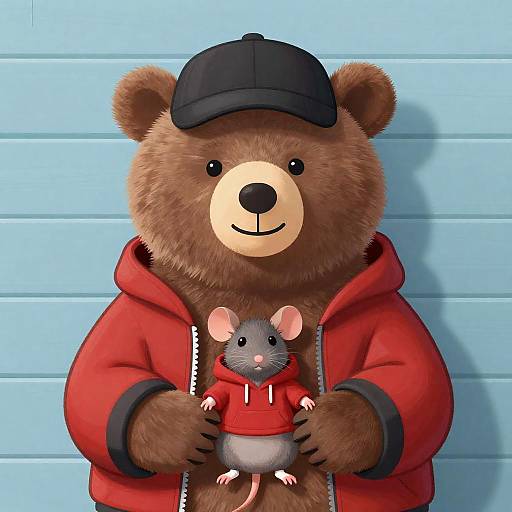 Gentle Bear Protecting Little Mouse