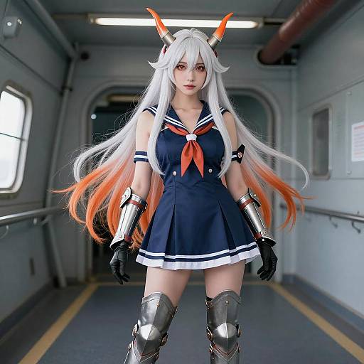 Oni-Inspired Cosplayer in Aircraft Carrier